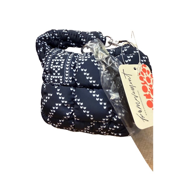 Free People Handbags - Free People FP Movement Quilted mini puffer‎  Bag Navy White Geometric Print